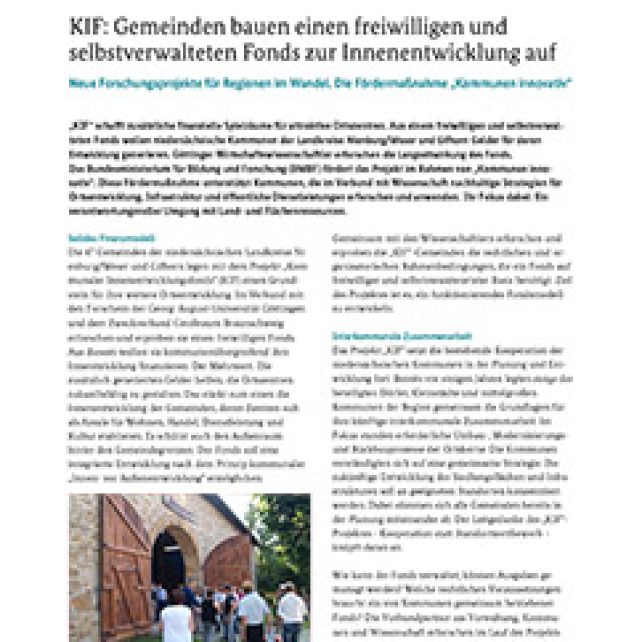 KIF: Gemeinden bauen einen freiwilligen und selbstverwalteten Fonds zur Innenentwicklung auf