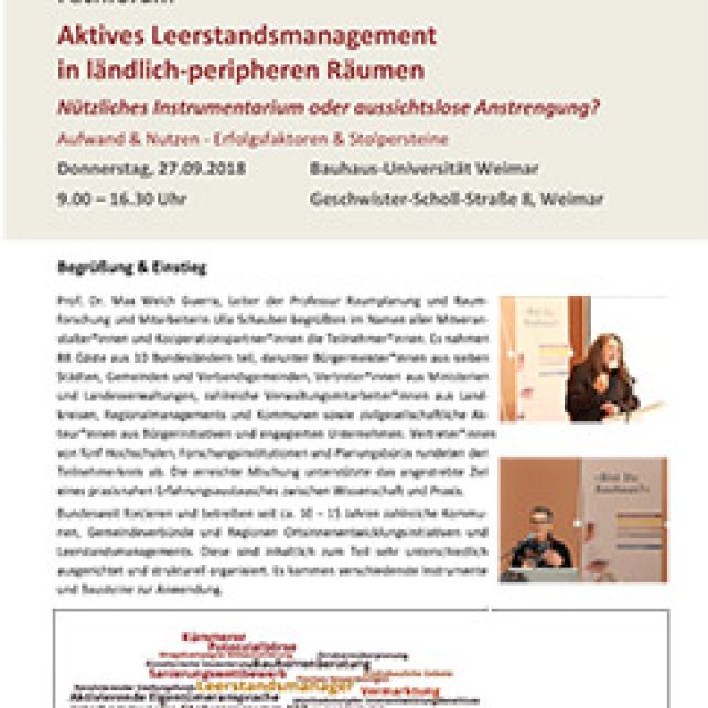 Fachforum Aktives Leerstandsmanagement in ländlich-peripheren Räumen